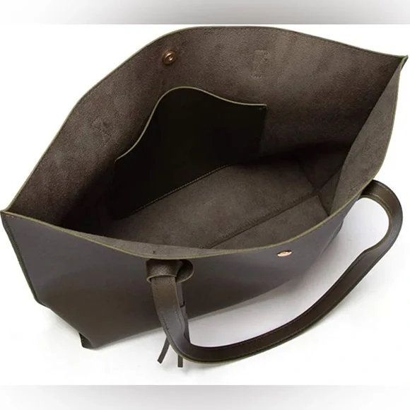 DARK GREEN SOFT FAUX LEATHER TOTE SHOULDER BAG - Picture 4 of 5